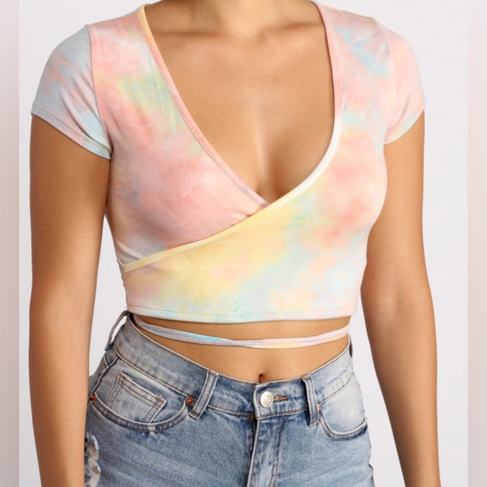 Hollister multiway Rainbow tie-dye wrap crop top